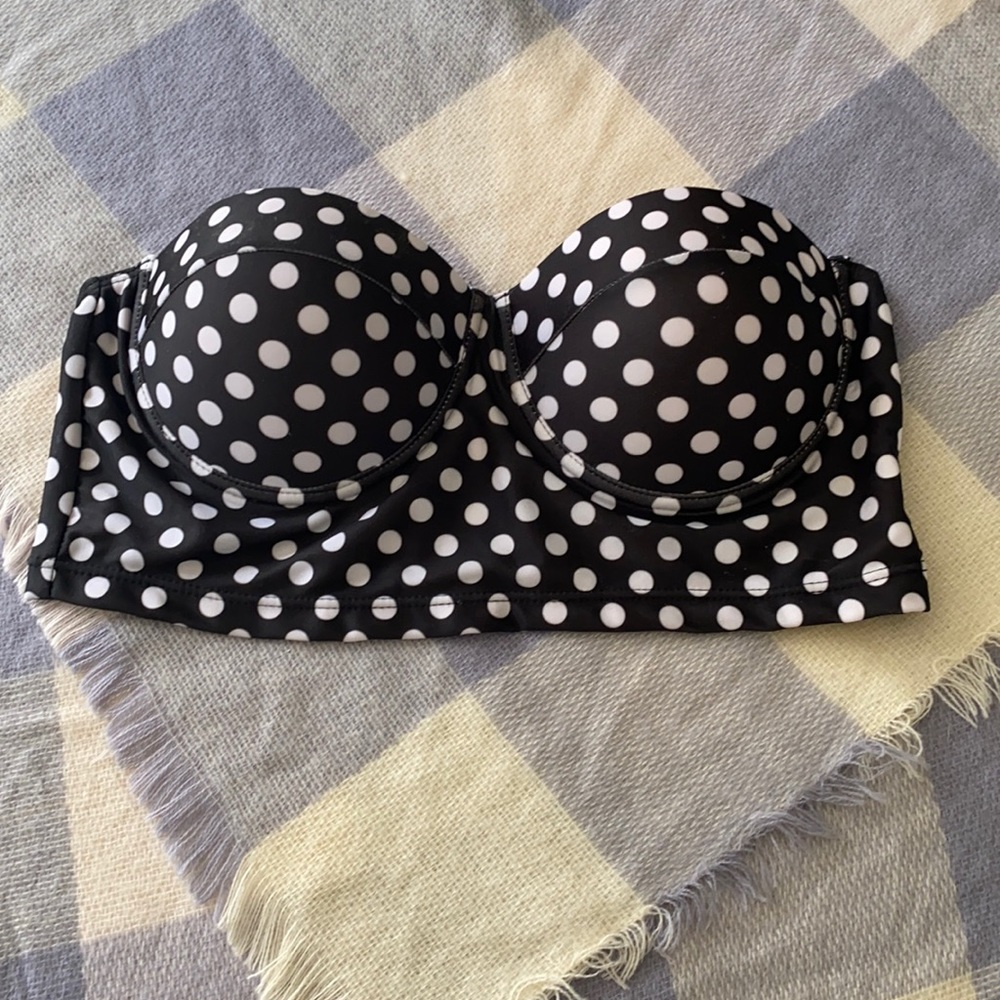 Retro Black Polka Dot Strapless Bikini Top HDE